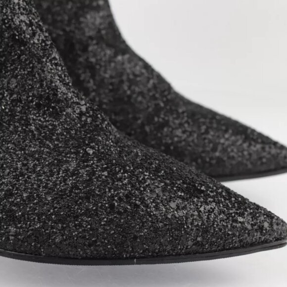 Stuart Weitzman Juniper 45 Glitter Leather Kitten Heel Bootie in Black Size 9M - Picture 16 of 16